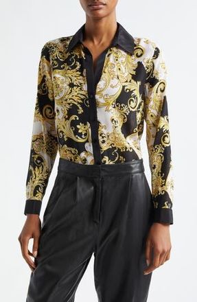 L'agence Gio Scroll Print Silk Button-Up Shirt in Black/Gold Baroque at Nordstrom Rack, Size X-Small