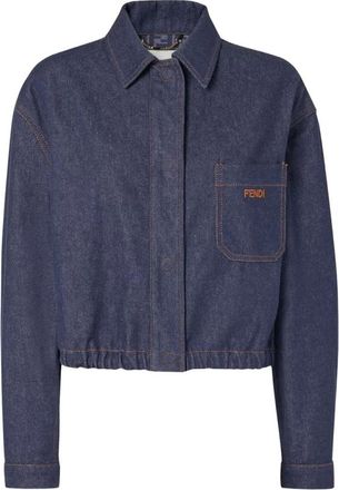 Fendi Denim Jackets, female, Blue, Size: 2XS Logo-embroidered Denim Jacket