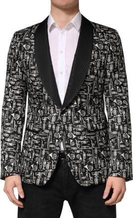 Dolce & Gabbana Mens Black Jazz Club Silk Single Breasted Blazer Polyester Clothing