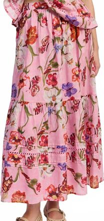 En Saison Celeste Maxi Skirt In Pink Red Olive