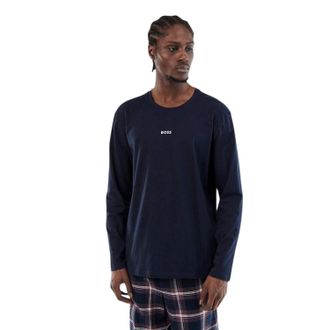 HUGO BOSS Heren T-shirt met lange mouwen en logo voor de feestdagen (Blauwe ruit)