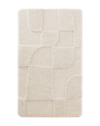 Wecon Home Alfombra de ba&ntilde;o en relieve blanco crema 60x100