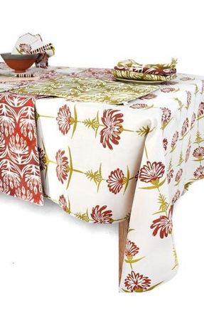 French Home Tropical Garden Tablecloth in Crimson And Chartreuse at Nordstrom Rack