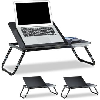 Relaxdays 3x Tavolino da Letto Porta Pc, HxLxP 41x75x35 cm, Altezza Regolabile, Pieghevole, con Leggio, Supporto, Nero