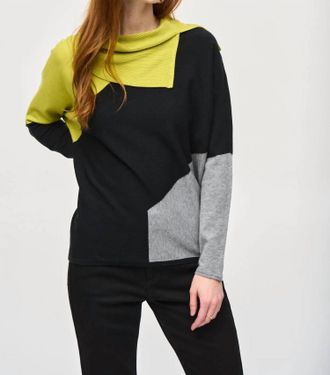 Joseph Ribkoff Color-Block Sweater Top In Wasabi/black/grey/melange