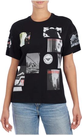 Emporio Armani Modern T-shirt met korte mouwen en grafische print - Dames - T-shirts - Zwart - 2XL - Katoen - Tops
