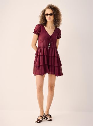 Twik Womens Charm cord tiered chiffon dress