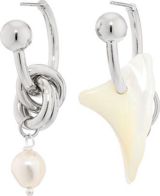 Justine Clenquet Tyler Mismatched Faux Pearl Earrings in Palladium at Nordstrom