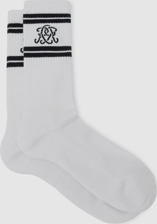 Reiss White & navy Monogram Cotton-blend Ribbed Socks, S & M