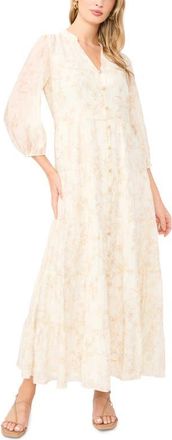 Vince Camuto Floral Tiered Button-Up Maxi Dress in Camel at Nordstrom, Size X-Large P