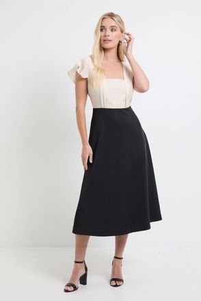 Wallis Womens Petite Contrast Ruffle Sleeve Midi Dress - Black - Size 20 UK