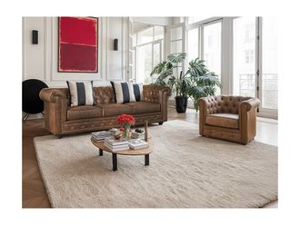 Vente-Unique Divano CHESTERFIELD 3 posti in microfibra aspetto cuoio invecchiato