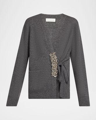 Dries Van Noten Tiah Beaded Cashmere Wrap Cardigan
