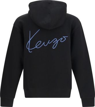 Kenzo Mens Kenzio Signature Embroidered Cotton Zip Hoodie Black Sweatshirts Sweater