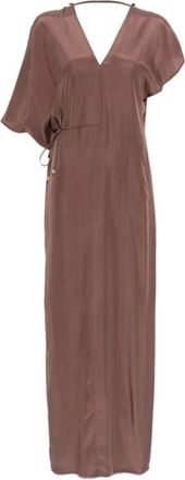Alysi Maxi jurk met V-hals en trekkoord - Dames - Maxi kleedjes - Bruin - S - Kleedjes