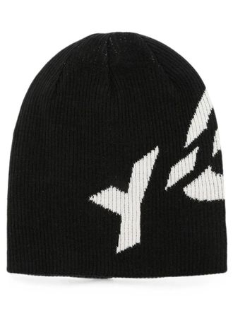 Yohji Yamamoto Black Graphic Logo Beanie Cap
