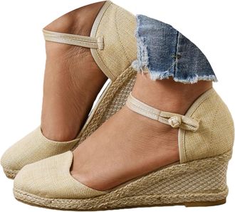 Generic Womens Espadrilles Wedge Sandals Summer Casual Closed Toe Sandal Comfortable Breathable Platform Low Heels Cute Shoes Flatform Heeled Shoes Ankle Stra