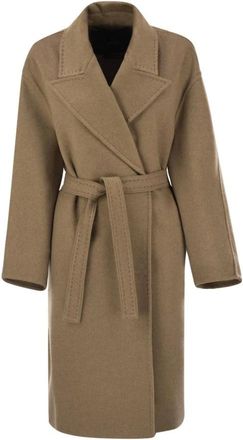 Max Mara Abrigo de Lana con Cintur&oacute;n - Coats - Mujer - Beige - S