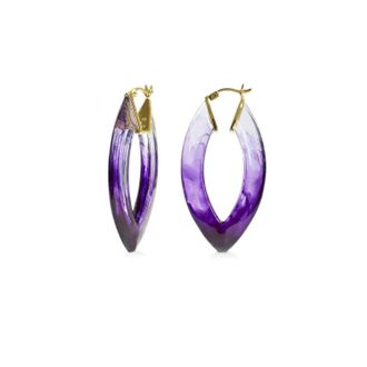 Gold & Honey Womens Painted Marquise Lucite Hoop Earrings In Purple