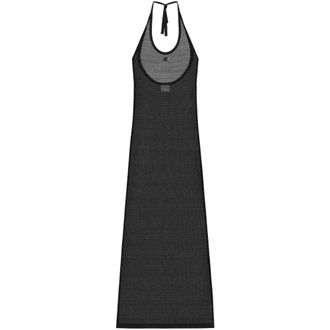 Courr&egrave;ges Zwarte Halternek Jurk met Geborduurd Logo - Dames - Maxi kleedjes - Zwart - XS - Kleedjes