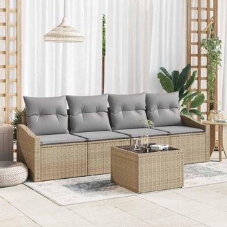 vidaXL Vidaxl - Conjunto De Sof&aacute; De Jard&iacute;n Con Coj&iacute;n 5 Pcs Beige, Gris Claro