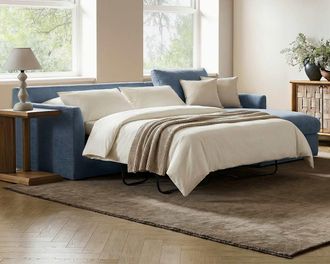 Castlery Agnes Chaise Sectional Sleeper Sofa, Right Facing, Dusty Blue, Removable Covers, Hidden Storage for Blue