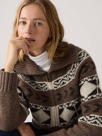 Levi's Waverly Fairisle Zip Sweater - Womens - M - Neutral / Blair Placed Geo Walnut