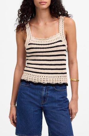 Madewell Stripe Crochet Sweater Tank in Natural And Black Stripe at Nordstrom Rack, Size X-Small
