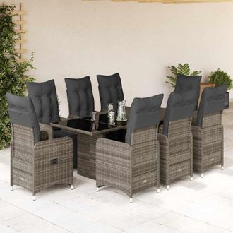 vidaXL Mesita Y Sillas Jard&iacute;n 9 Piezas Y Cojines Rat&aacute;n Sint&eacute;tico Gris Vidaxl