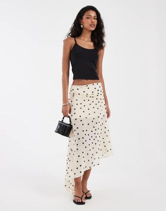 Kiss The Sky Titia - Gonna asimmetrica color avorio a pois con spacco laterale-Bianco