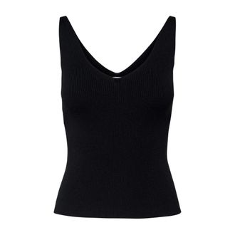 Jacqueline de Yong JACQUELINE de YONG, Sleeveless Tops, female, Black, Size: 2XS Black Ribbed Knit V-Neck Tank Top