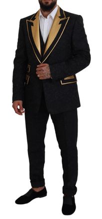 Dolce & Gabbana Mens Black Gold Fantasy Tuxedo Slim Fit Suit Acetate