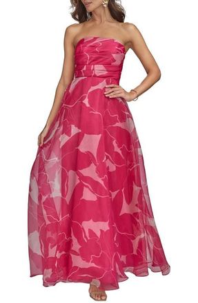 DKNY Floral Strapless Gown in Hot Fuchsia at Nordstrom, Size 6