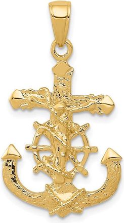 Diamond2Deal 14k Yellow Gold Polished Textured Mariners Crucifix Rope/Wheel Pendant