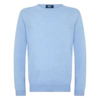 Fedeli Cashmere Knitwear, male, Blue, Size: XL Round Neck Sweater