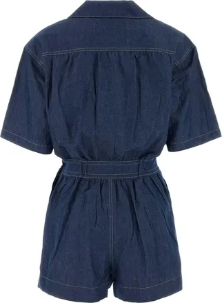 Prada Womens Cotton-Linen Chambray Jumpsuit Blue Dress