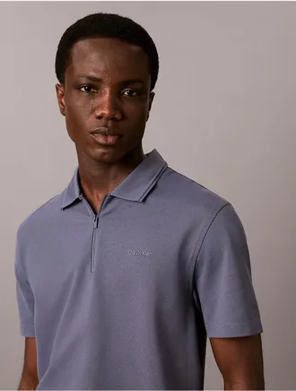 Calvin Klein Mens Tech Pique Zip Polo Shirt - Blue - 2XL