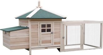 OEM Gallinero De Madera Exterior, Jaula Para Gallinas Con Nidos, Corral, Bandeja Extra&iacute;ble, Tapa Abatible, 196x76x97 Cm, Natural