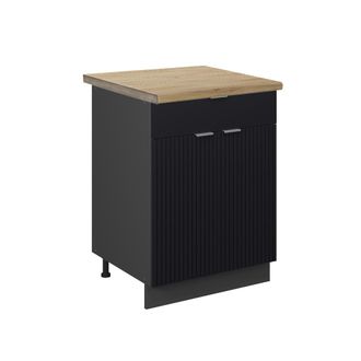 Vicco Mueble Bajo De Cocina Fame-line, Rayas Negras, 60 Cm Con Caj&oacute;n, Et Roble