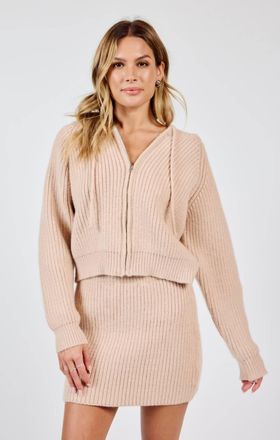 Sadie & Sage Repair Zip Up Knit Sweater With Hood In Cream