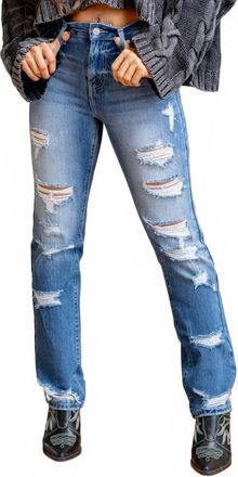 Kancan Womens Straight Leg Jean In Blue