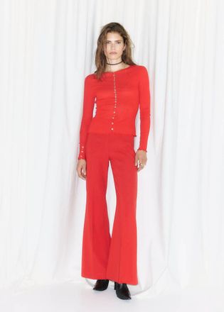 Mango Maglietta coste bottoni rosso - Donna - XS - MANGO