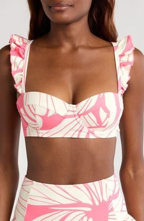 Hutch Ruffle Underwire Bikini Top in Coral Painted Lush Tropical at Nordstrom Rack, Size Medium