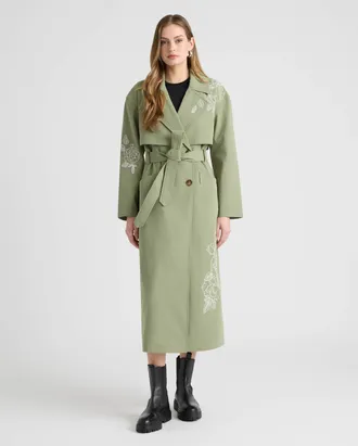 NVLT Womens Trench Coat with Embroideries