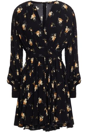 Maje Minikleid aus Cr&ecirc;pe mit Wickeleffekt und Blumenprint - Schwarz - FR 34