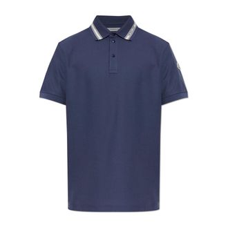 Moncler Polo Shirts, male, Blue, Size: 2XL Polo Shirt with Logo Patch