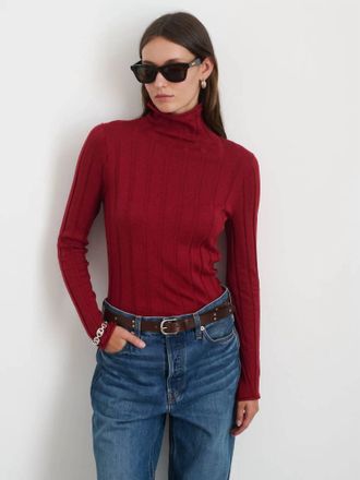 Alex Mill Ellie Ribbed Turtleneck Knit Top In Cabernet