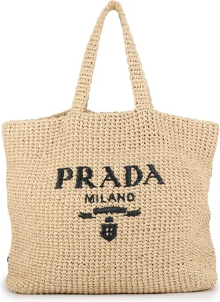 Prada Silver Raffia Handbag Tote Bag (Pre-Owned)