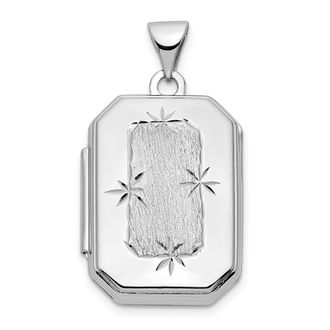 Diamond2Deal 14k White Gold Diamond-cut Brushed 20mm Rectangular Locket Pendant