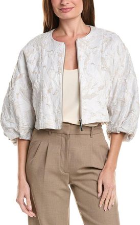 Lafayette 148 New York Short Balloon Sleeve Zip Front Silk-Blend Jacket